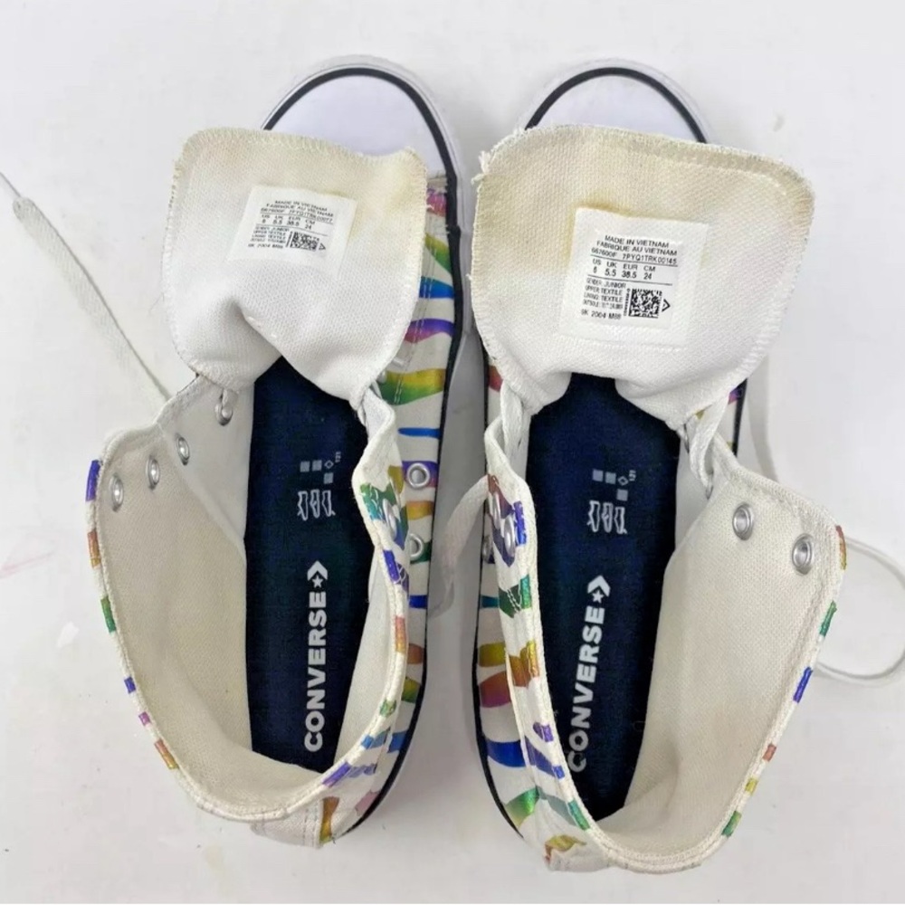 Converse All Star Chuck Taylor Junior Sneakers Size 6 High Top Rainbow Striped - Picture 5 of 8